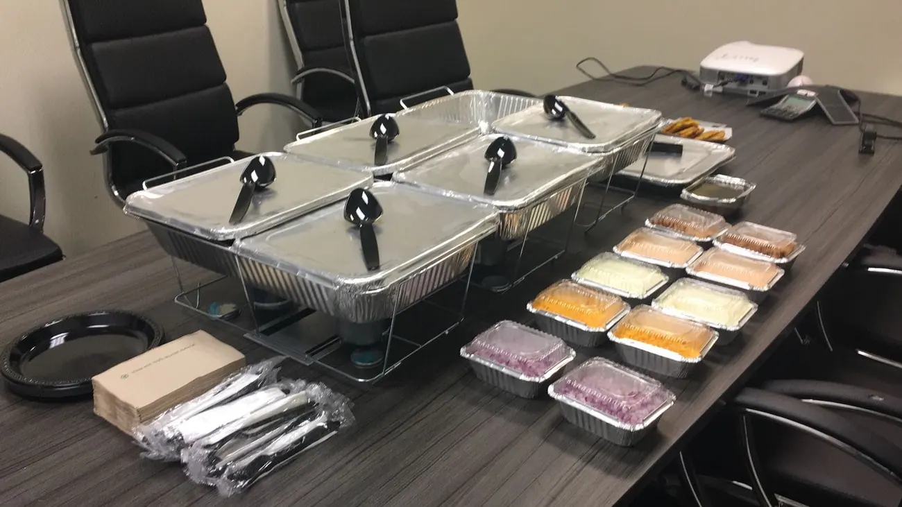 Professional boardroom catering with chafing dishes